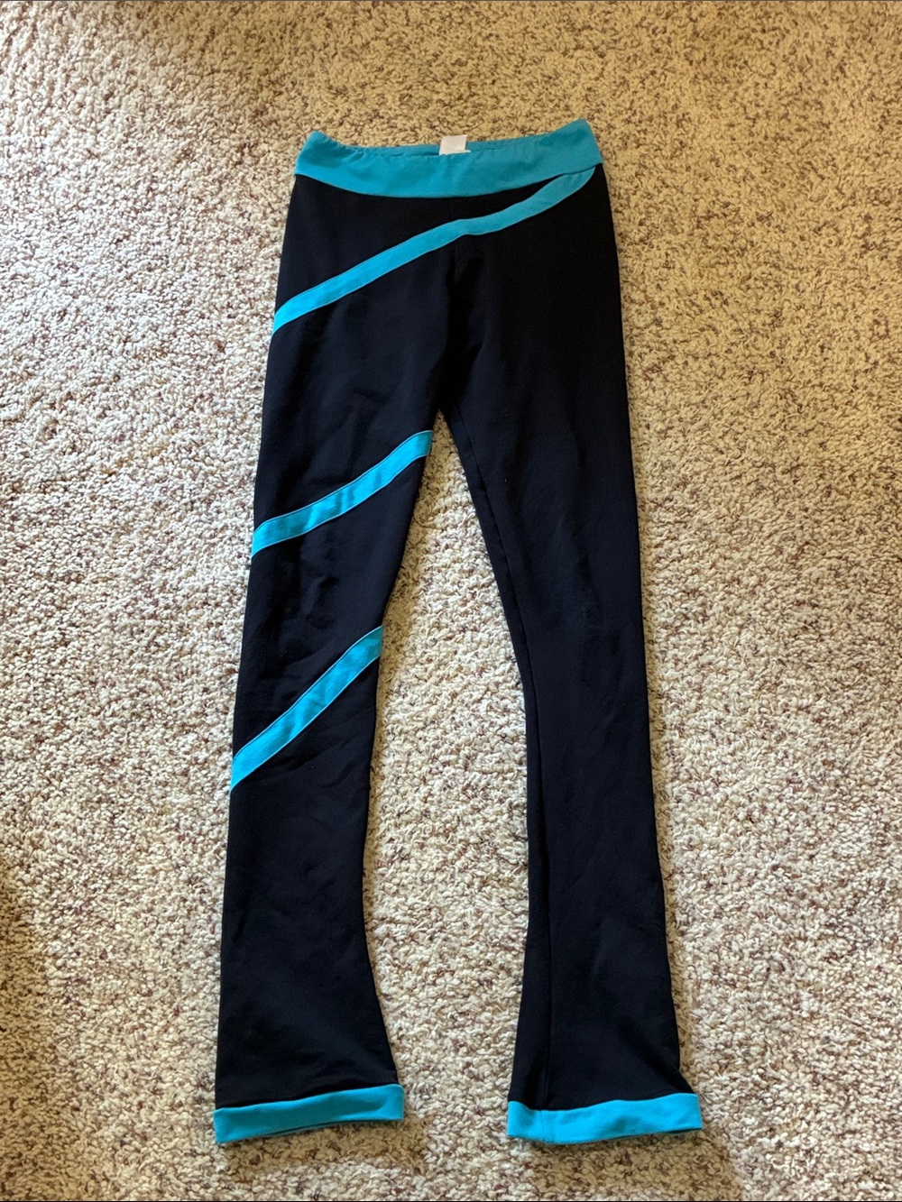Figure Skating Leggings with Turquoise Trim and Diagonal Stripes